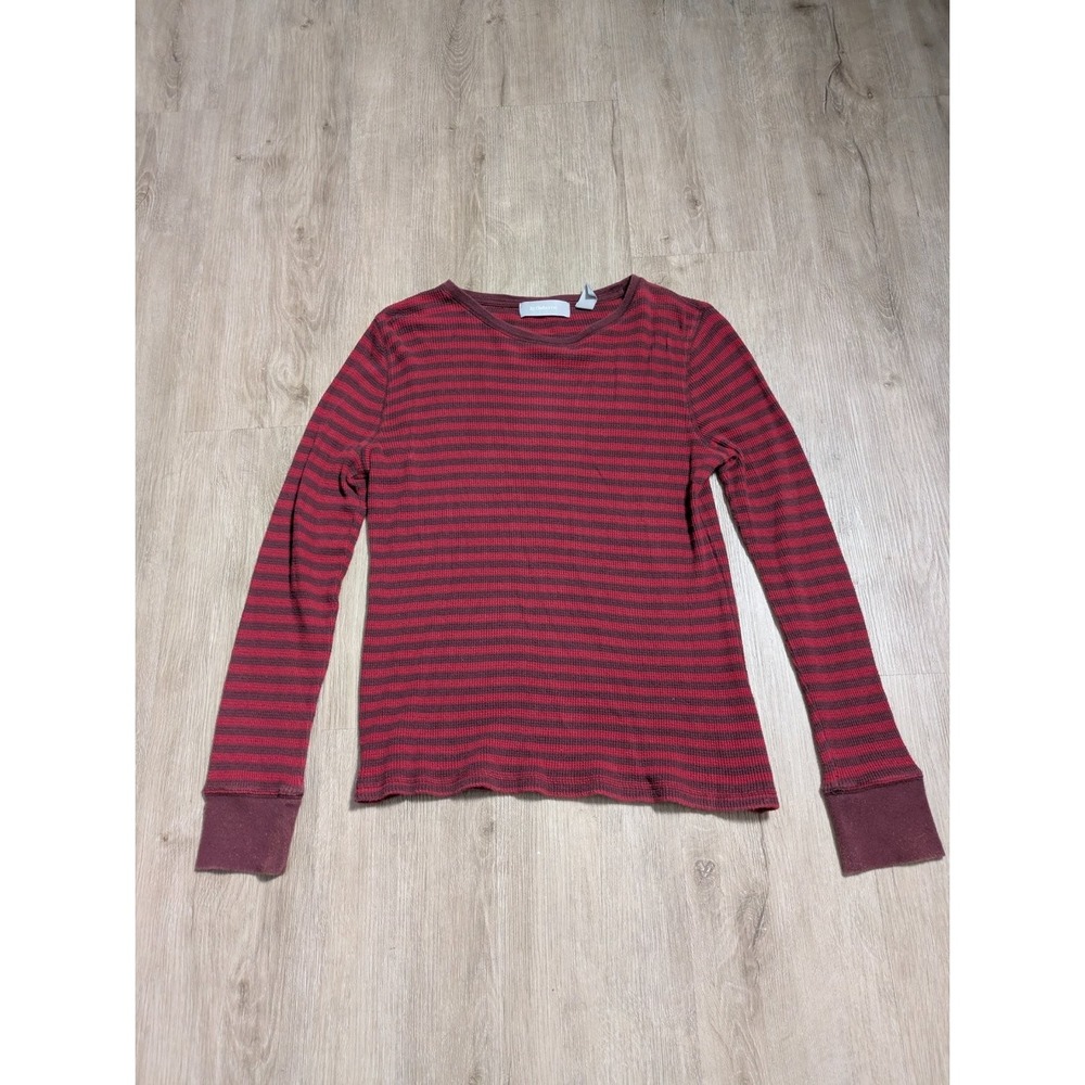 Vintage Y2K Liz Claiborne Thermal Knit Top Womens L Red Striped Crew Neck